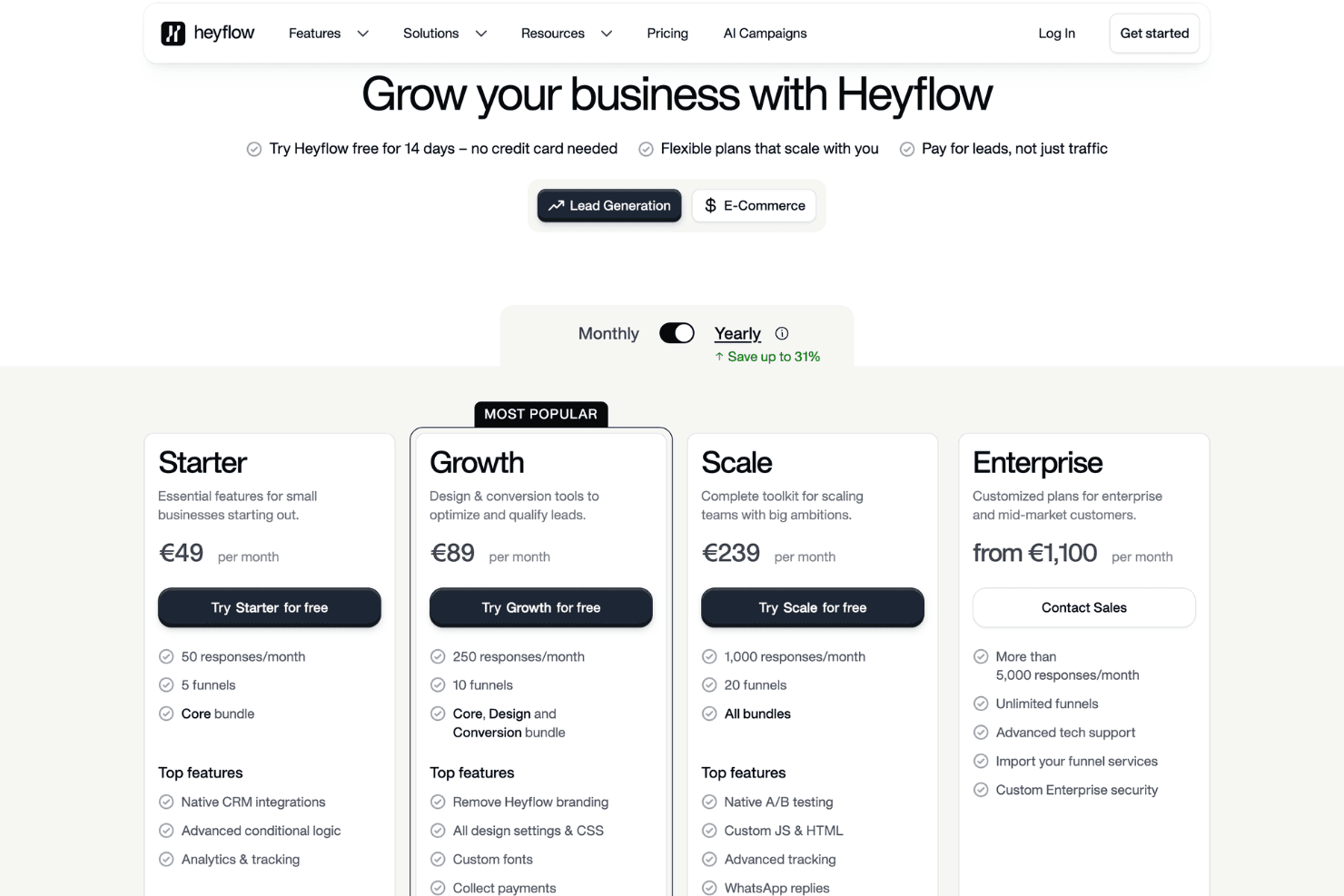 Heyflow pricing page