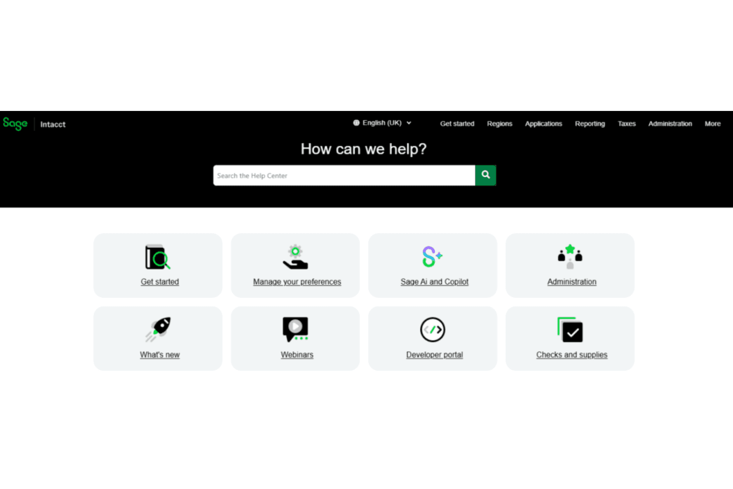 Sage Intacct customer support featuring knowledge base, community forums, technical assistance, support tickets, and enterprise finance support resources.