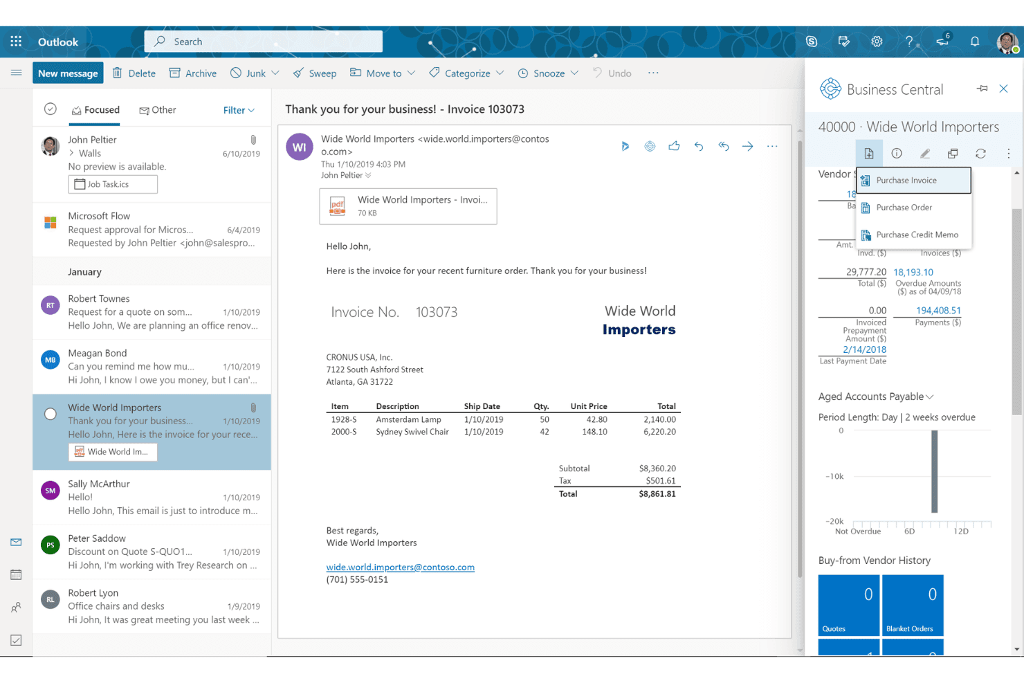 Microsoft Dynamics 365 Business Central document collaboration with embedded Word and Excel editing, linked business records, version control, and shared revenue documents.