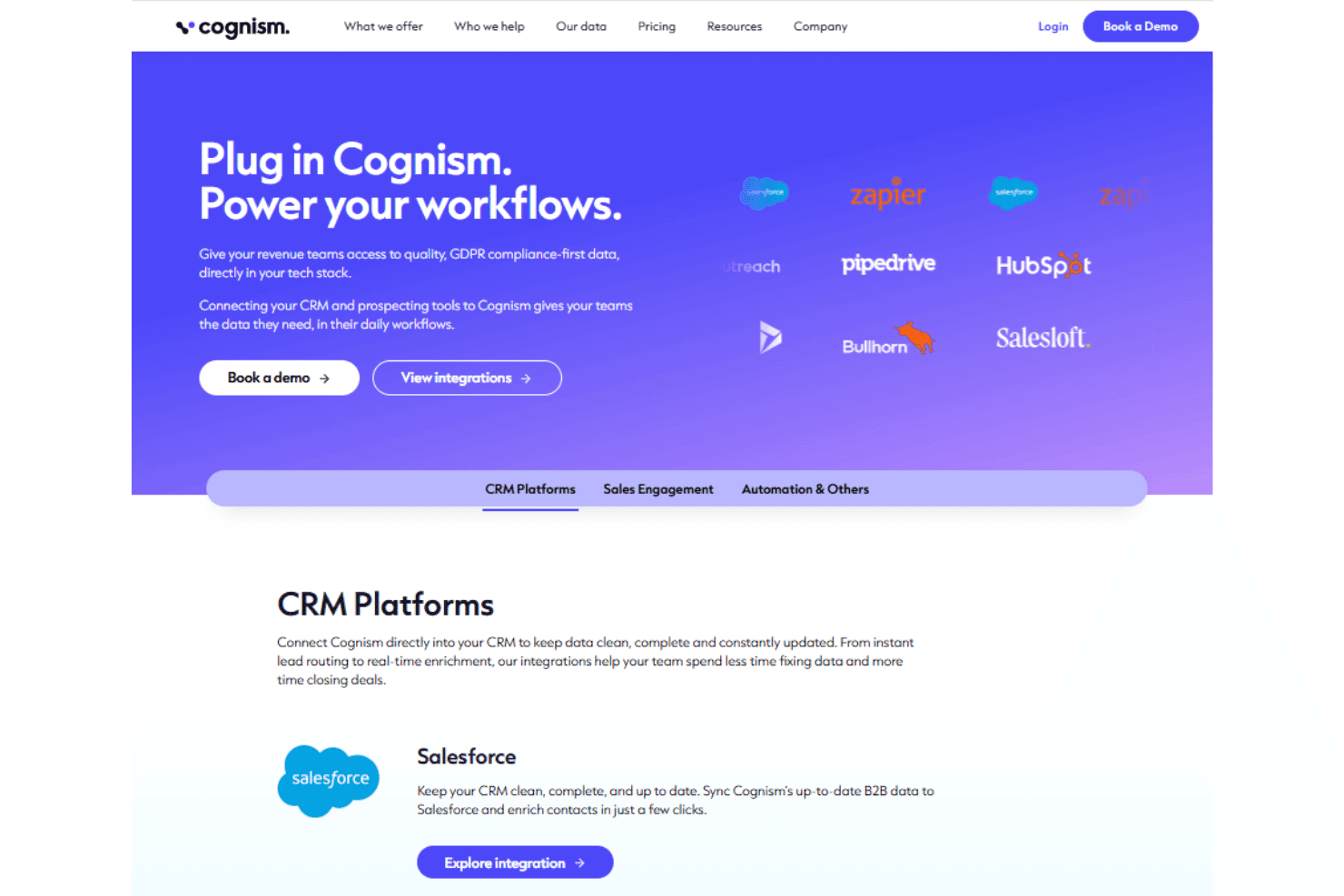Cognism integrations with CRM, sales tools, API, and Zapier.