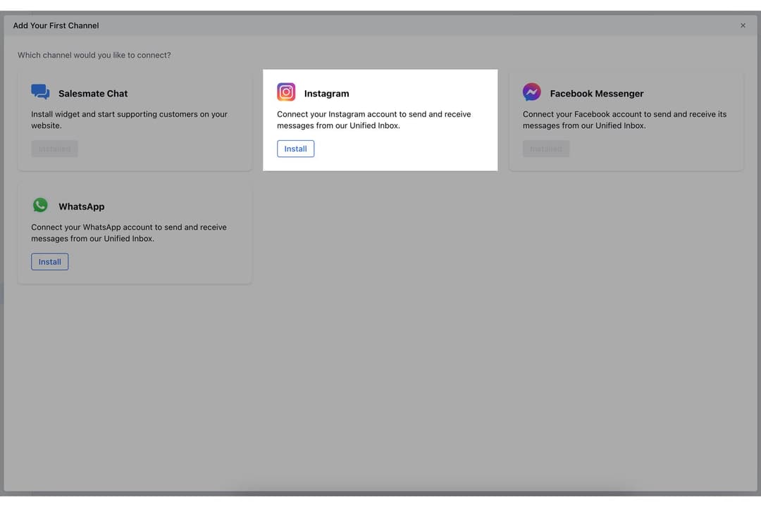 Salesmate lets users connect Instagram, WhatsApp, and Facebook to a Unified Inbox.