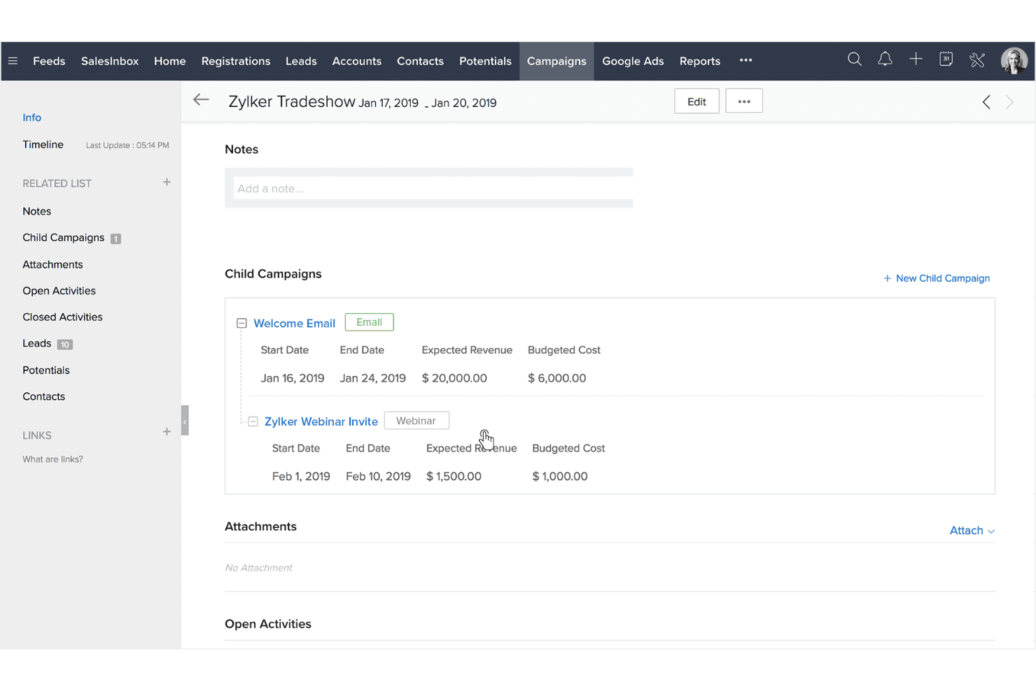 Zoho CRM screenshot