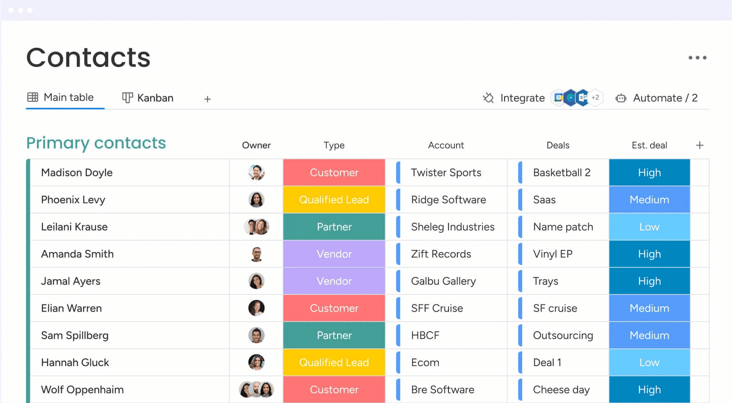 monday CRM screenshot