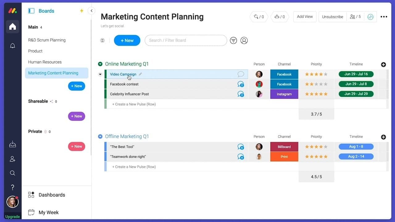 monday CRM screenshot