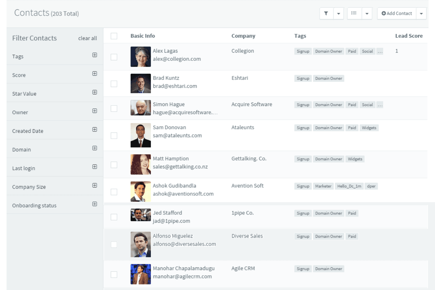 Agile CRM screenshot