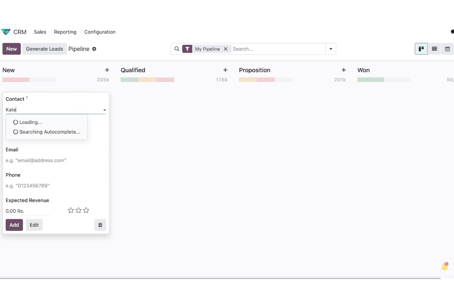 Odoo CRM screenshot