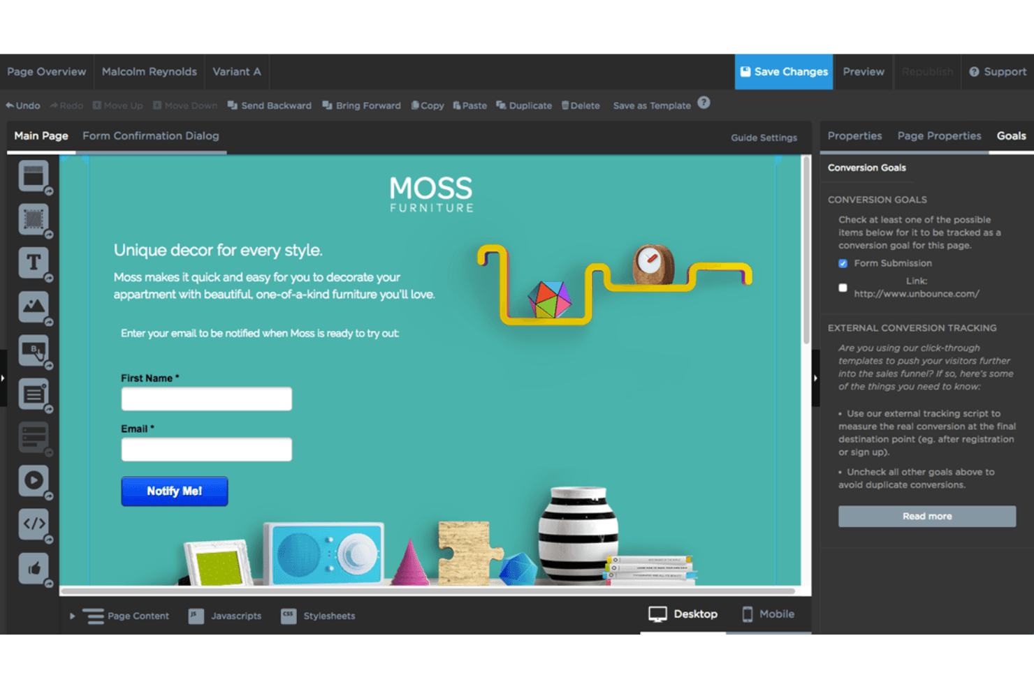 Unbounce screenshot