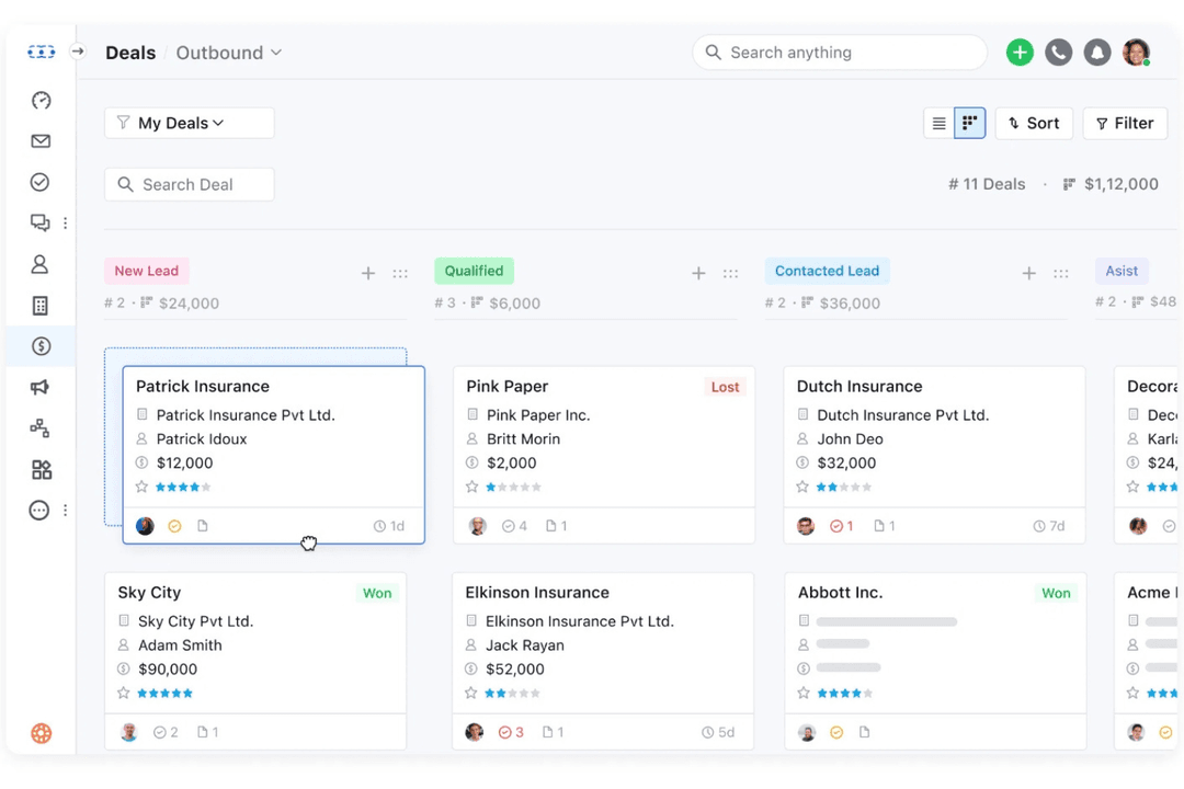 Salesmate centralizes deals, leads, and pipeline tracking in one dashboard.
