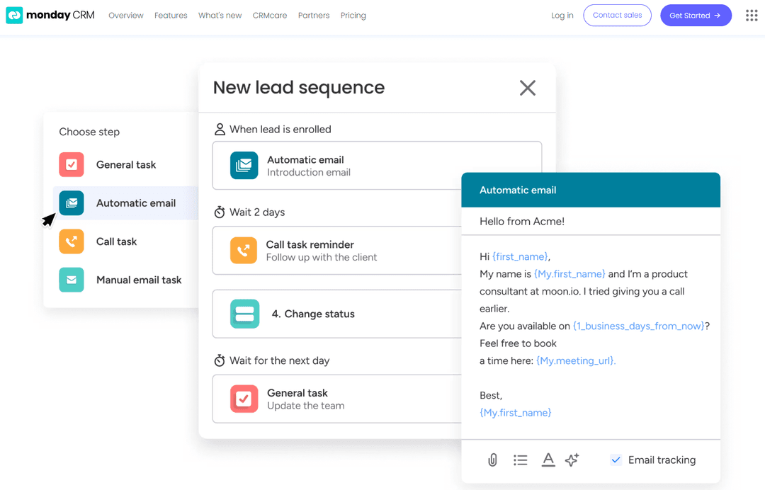 monday CRM pipeline & lead tracking, automation, centralized sales data.
