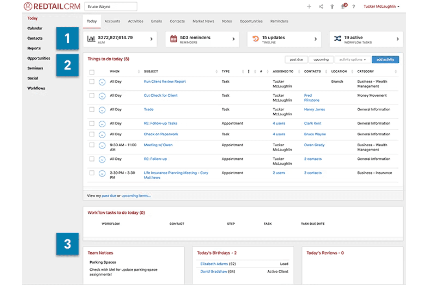 Redtail CRM helps advisors manage client data and automate workflows.