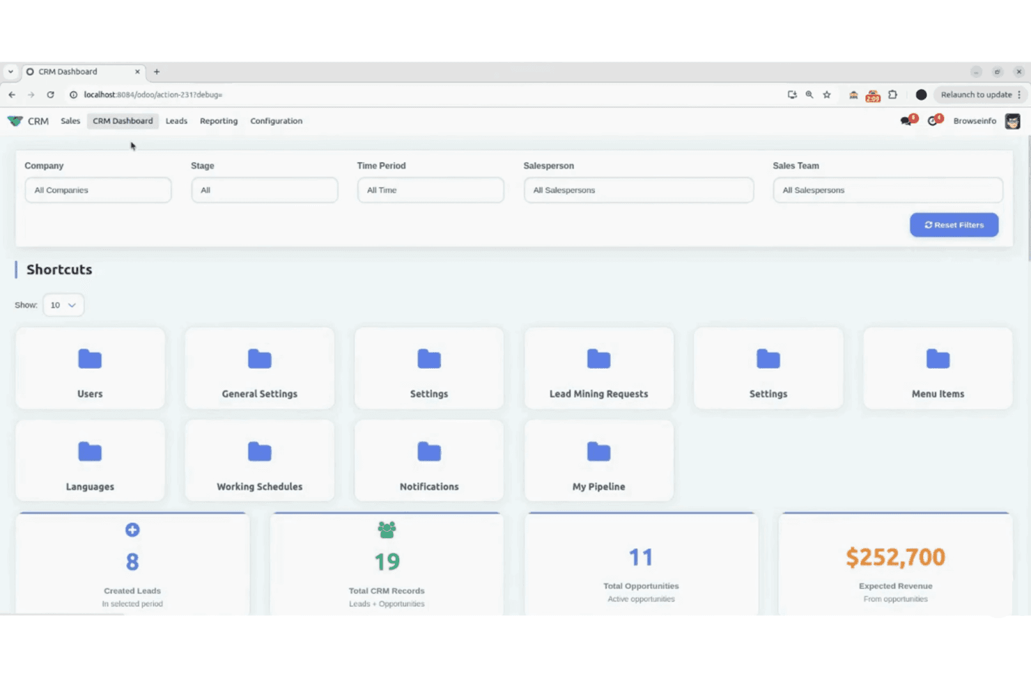 Odoo CRM tracks leads, manages pipelines, and automates sales workflows.