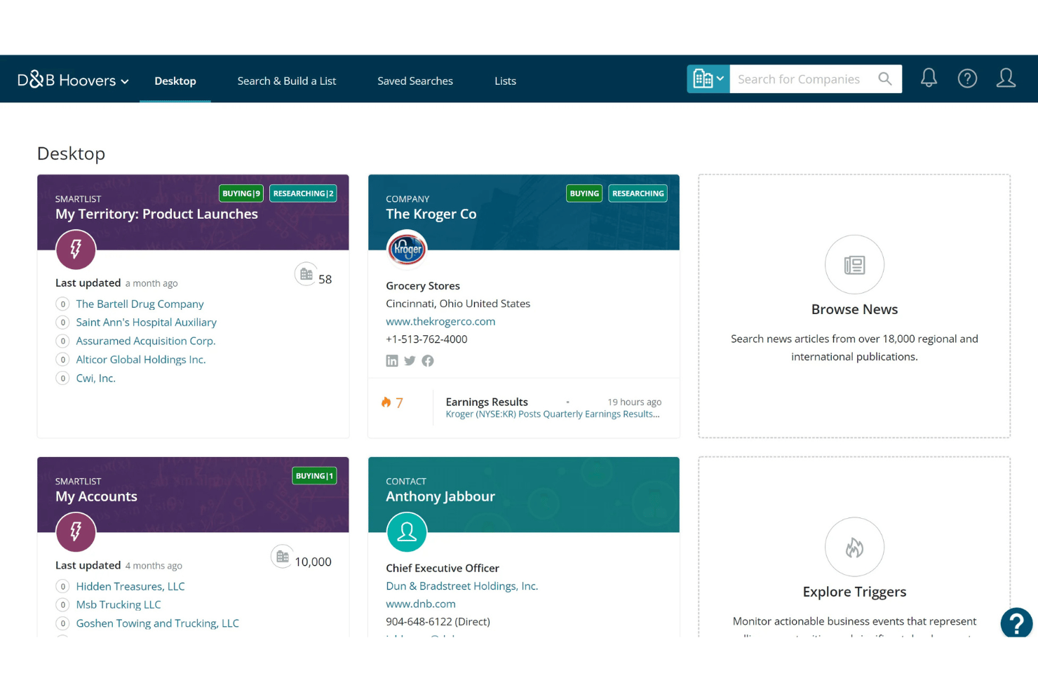 D&amp;B Hoovers surfaces company and contact insights for sales teams.