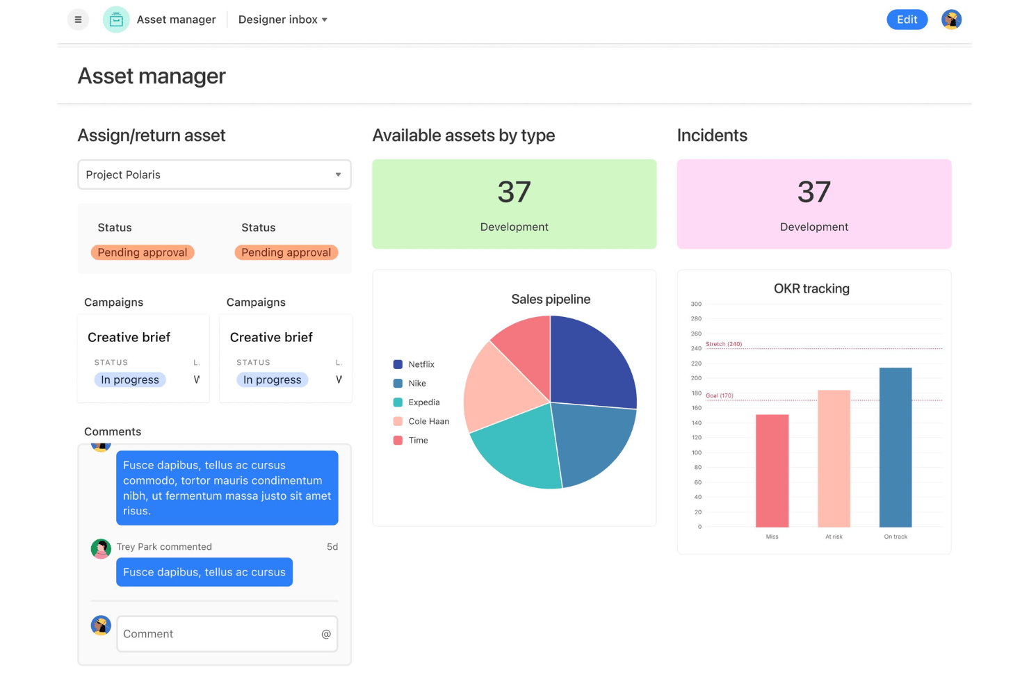 Airtable dashboard shows sales pipeline, OKR progress, and incident metrics.