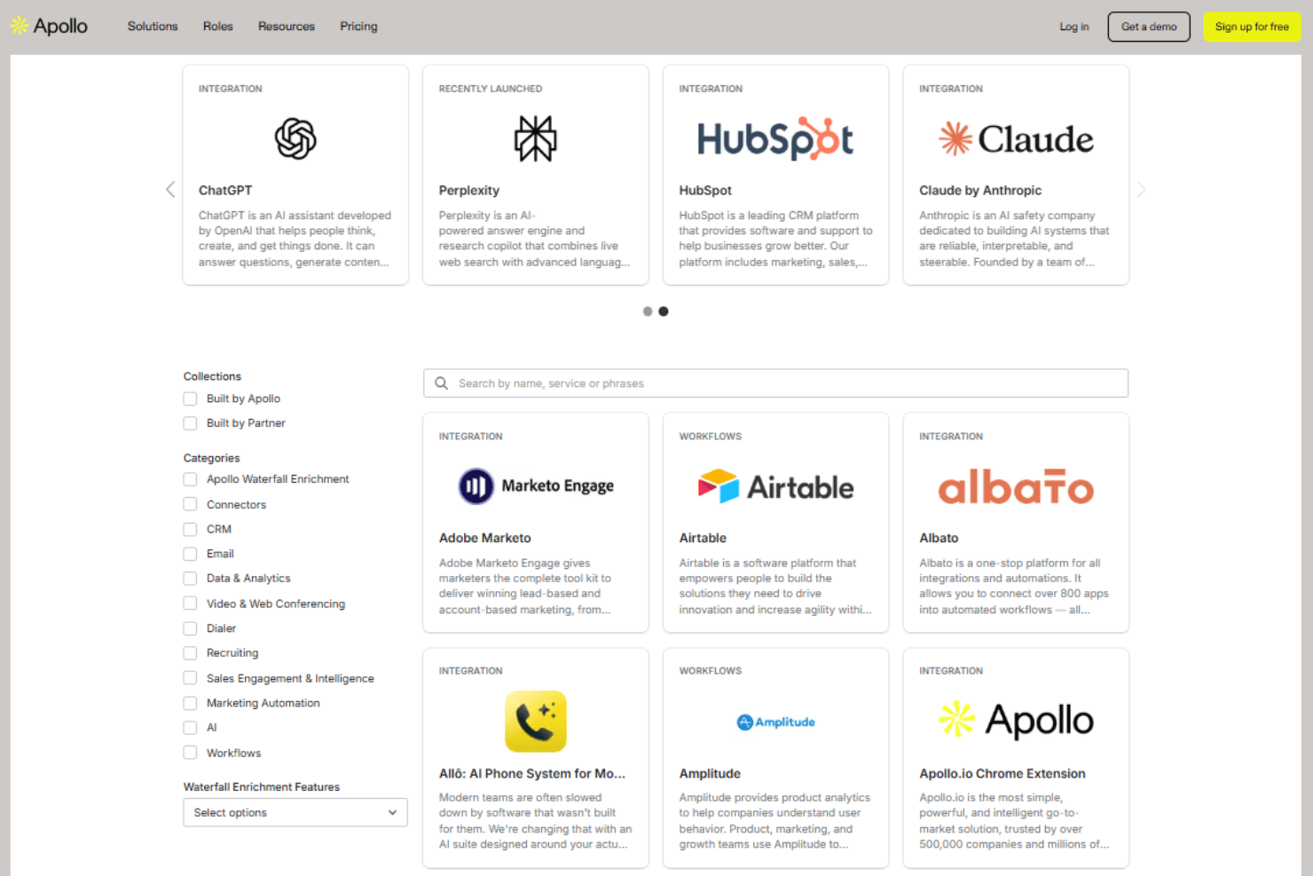 Apollo.io integrations with Salesforce, HubSpot, Slack, Zapier, and AI tools.