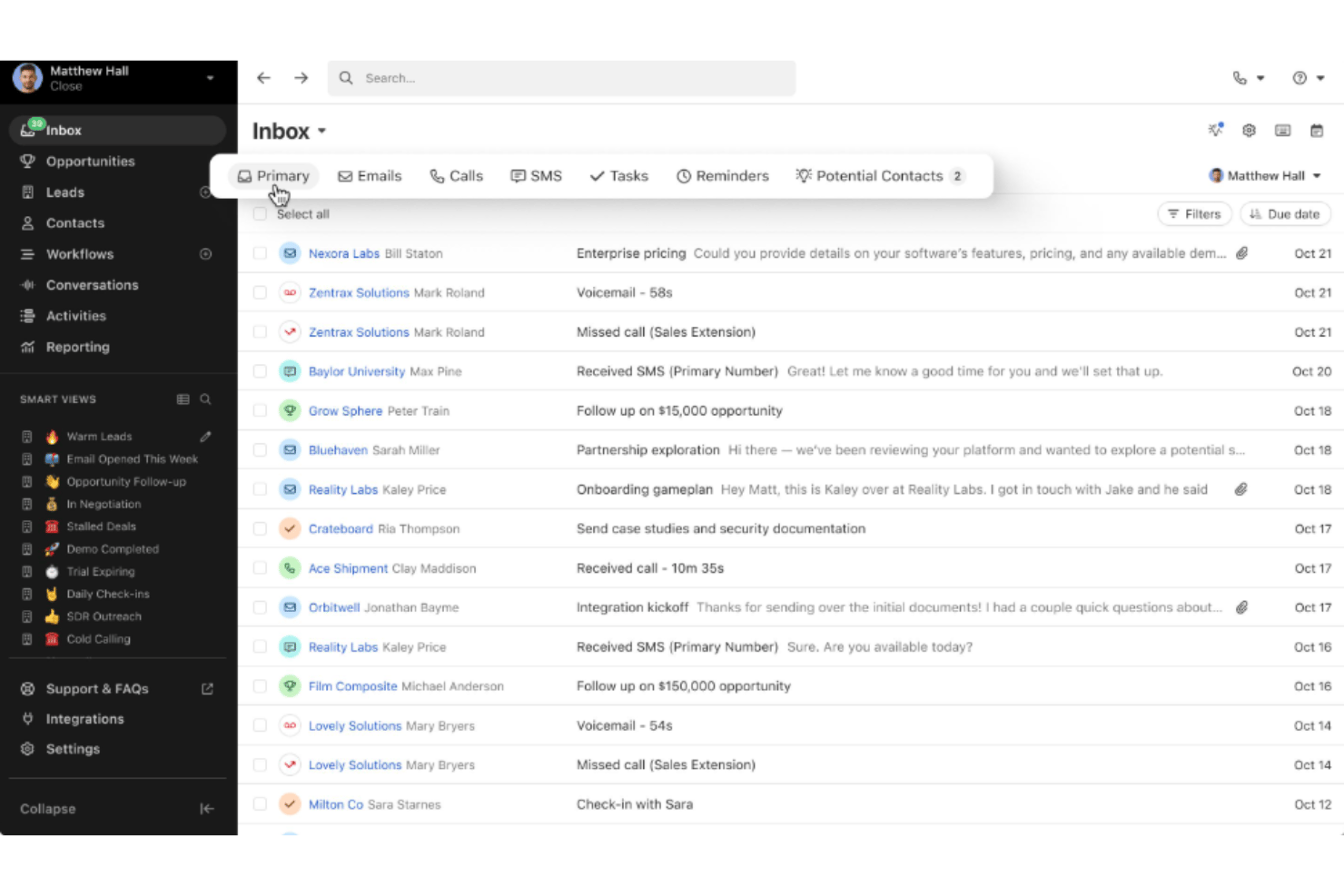 screenshot - Reseña de Close CRM: Ventajas, Desventajas, Características y Precios