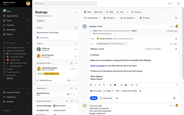 screenshot - Close CRM Review: Pros, Cons, Features and Pricing 