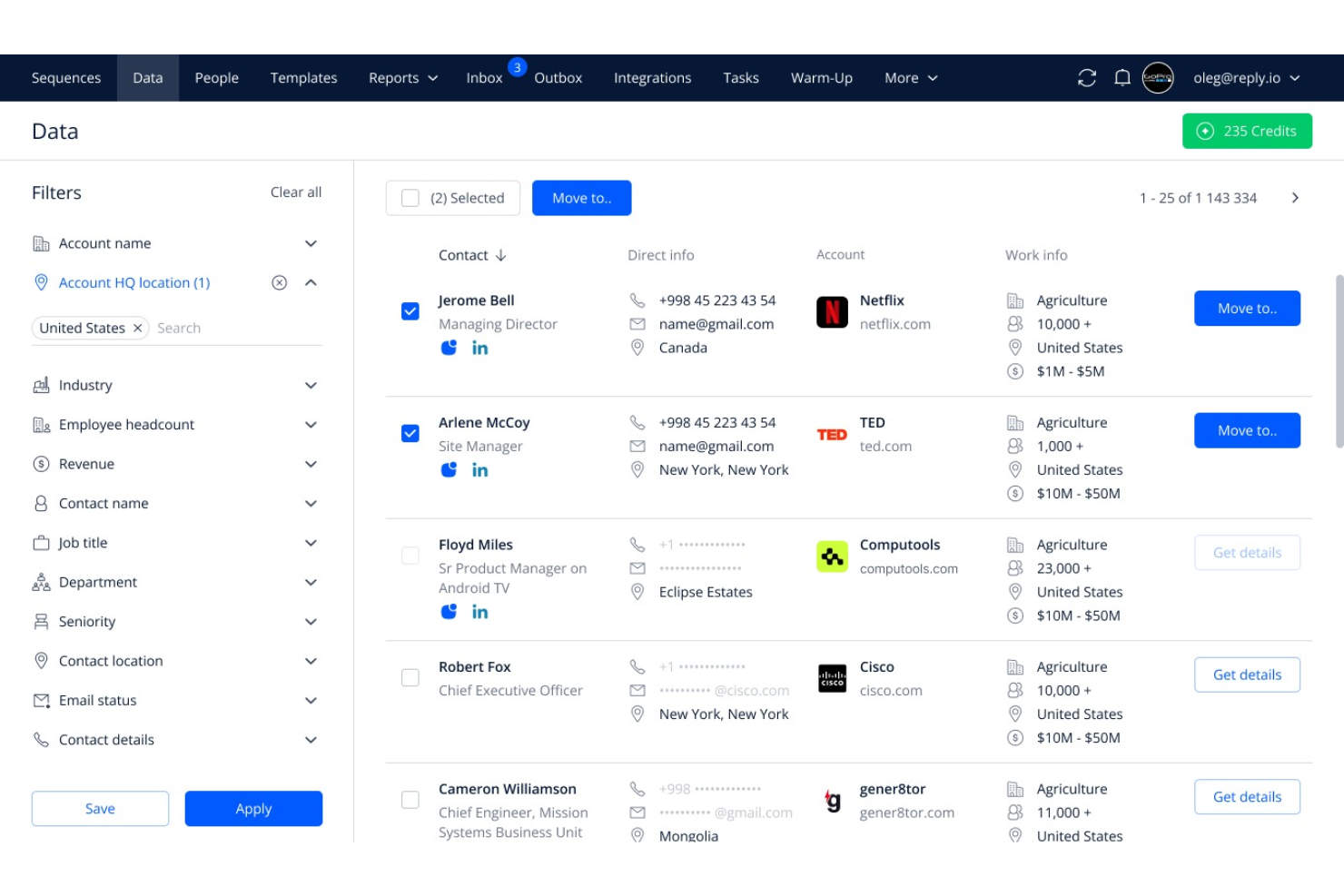 Reply.io screenshot - 10 meilleurs outils de suivi des ventes pour les petites entreprises en 2026
