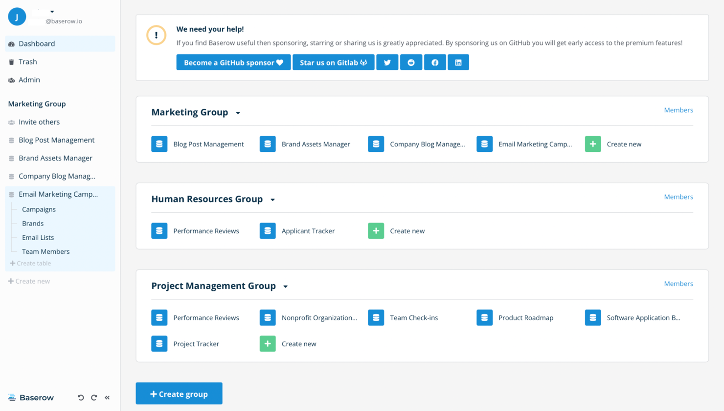 Baserow screenshot - 10 meilleures alternatives à Airtable évaluées en 2026