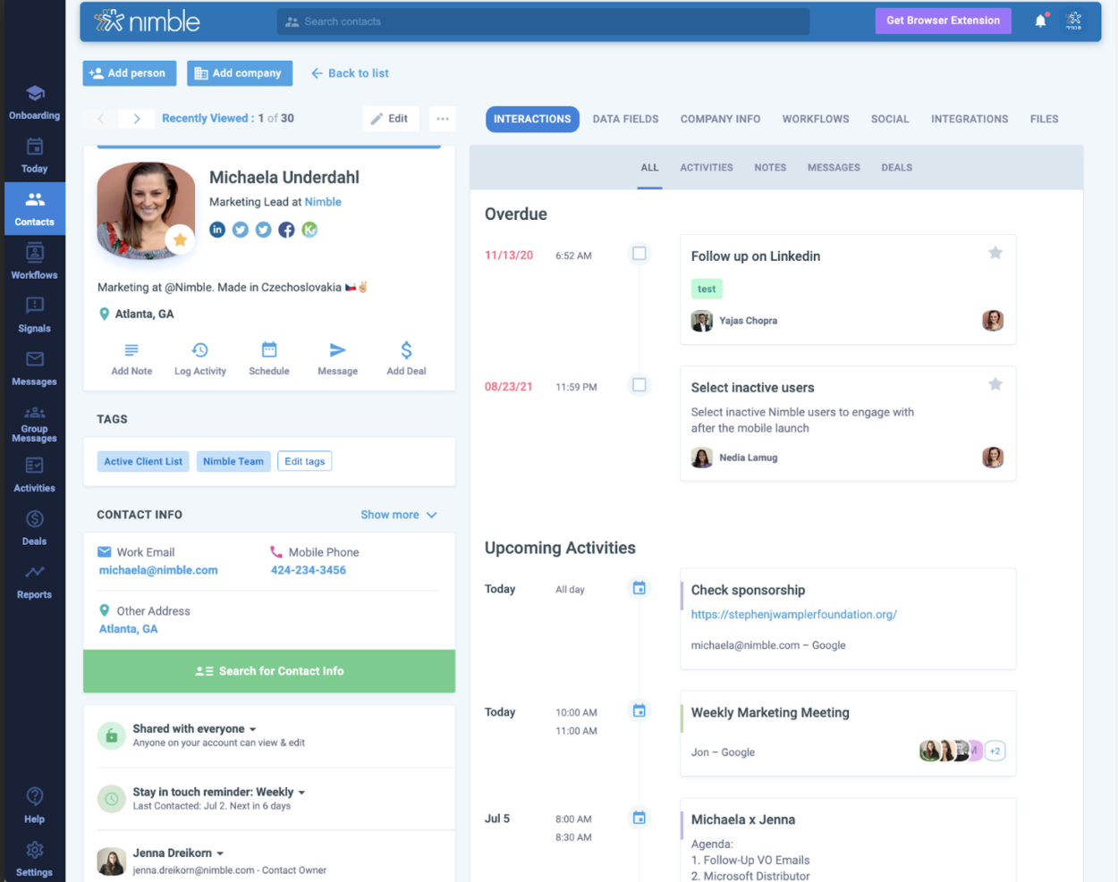 Nimble screenshot - 20 Meilleurs Logiciels CRM Pour Intégration Avec Outlook En 2026