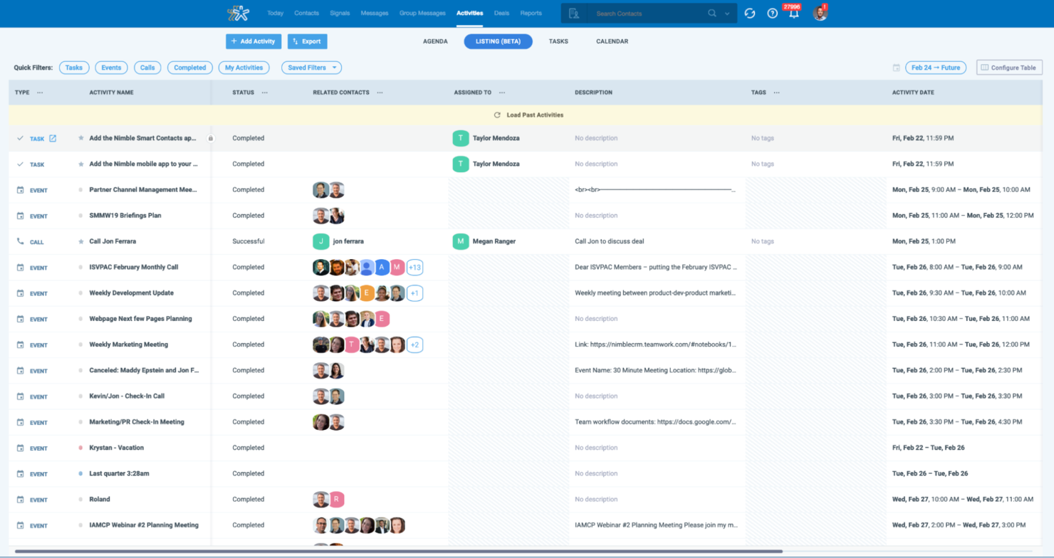 Nimble screenshot - 19 meilleurs logiciels CRM pour le droit de la famille évalués en 2026