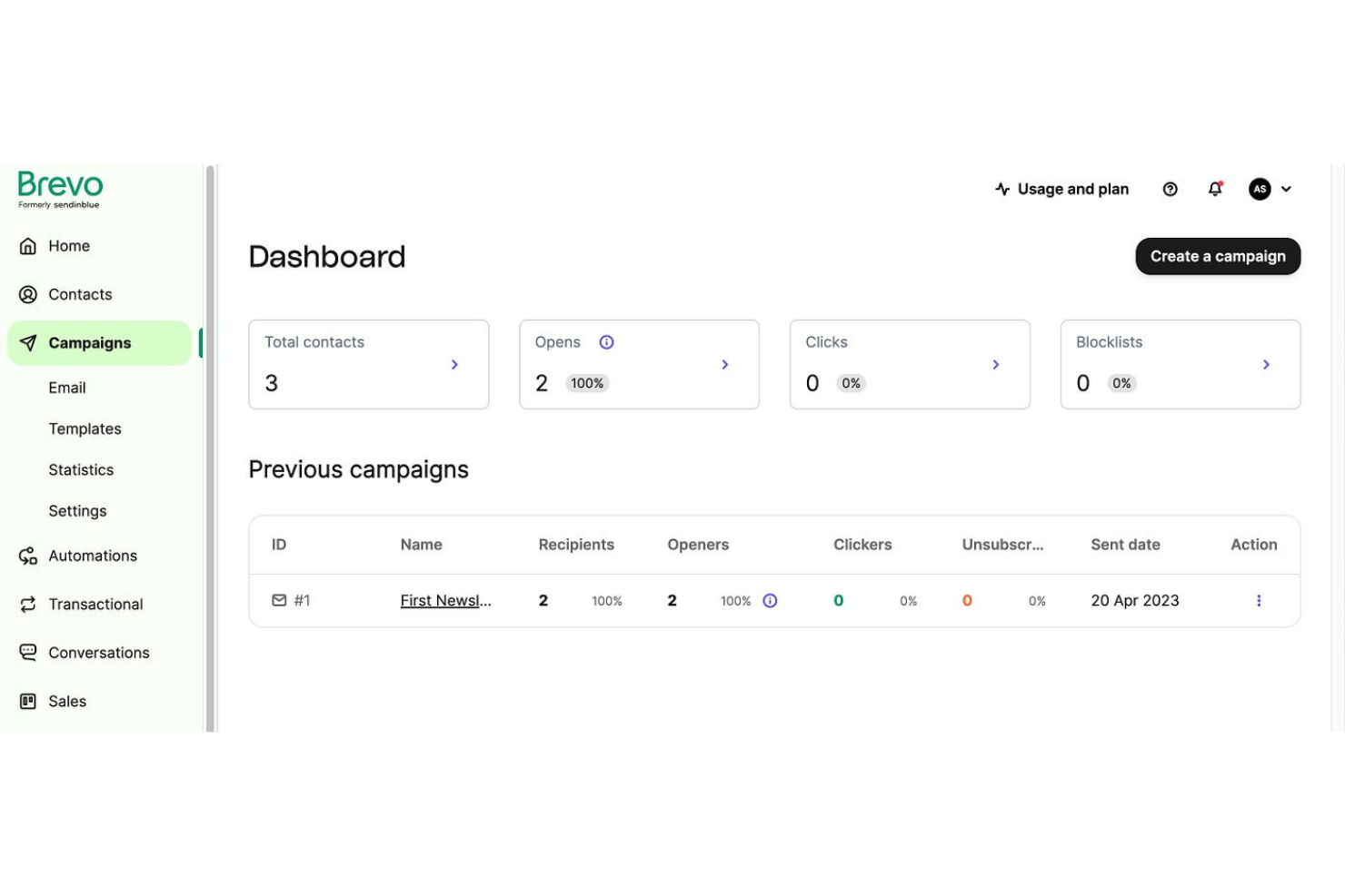 Brevo screenshot - 24 Meilleurs Logiciels CRM de Marketing par Email Passés en Revue en 2026