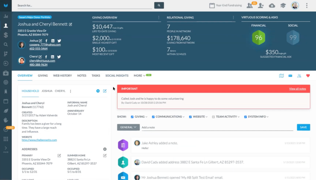 Virtuous screenshot - 19 Meilleurs Logiciels CRM Pour Associations Passés en Revue pour 2026