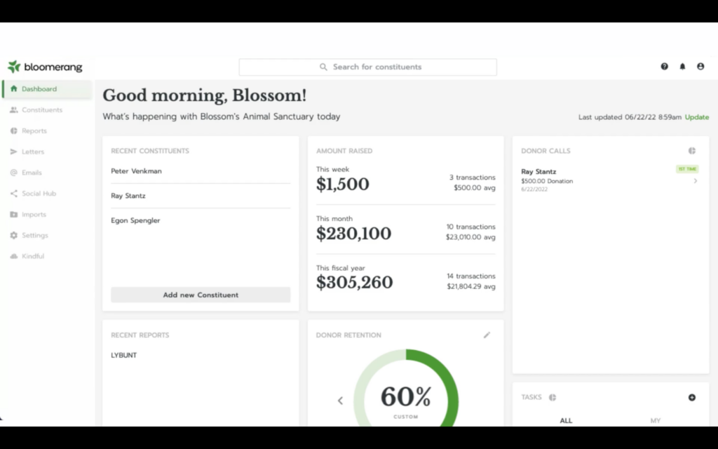 Bloomerang screenshot - 19 Beste Nonprofit-CRM-Software im Test für 2026