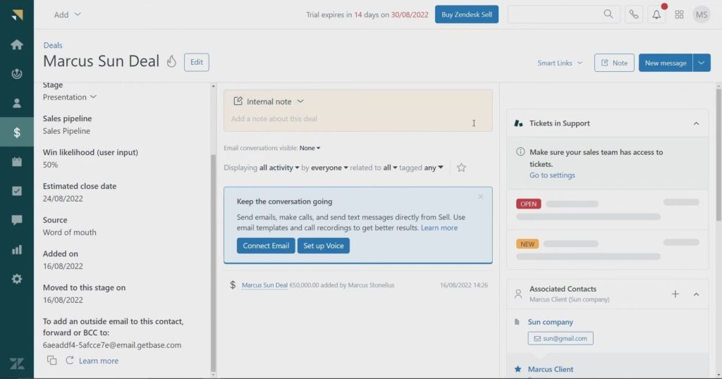 Zendesk Sell screenshot - 10 Mejores Software de Embudos de Ventas Analizados para 2026