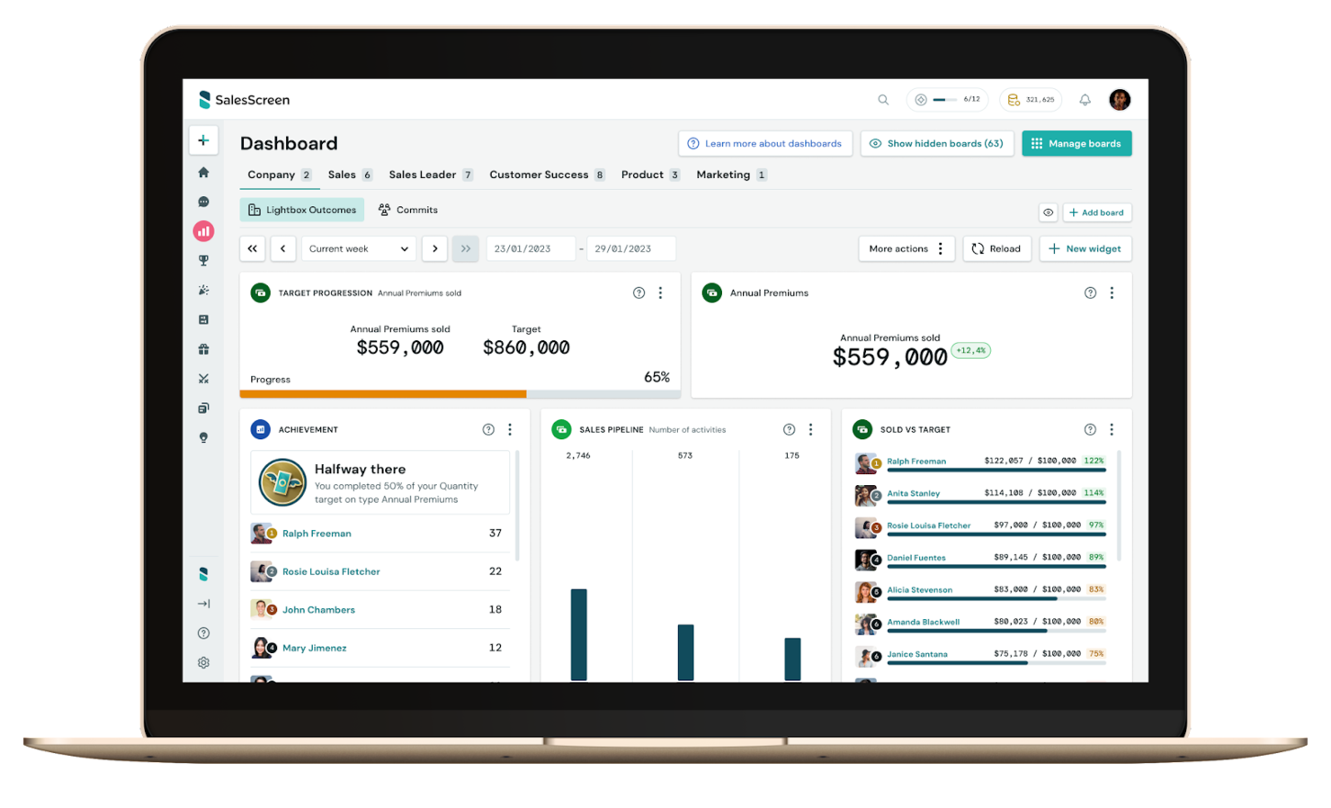SalesScreen screenshot - I 10 Migliori Software di Gamification per le Vendite nel 2026