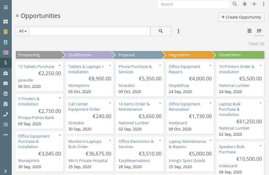 EspoCRM screenshot - I 10 Migliori Software di Previsione delle Vendite del 2026