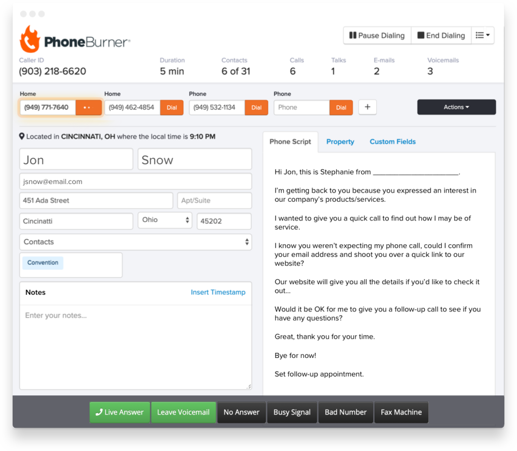 PhoneBurner screenshot - 10 Mejores Programas Marcadores de Ventas Revisados Para 2026