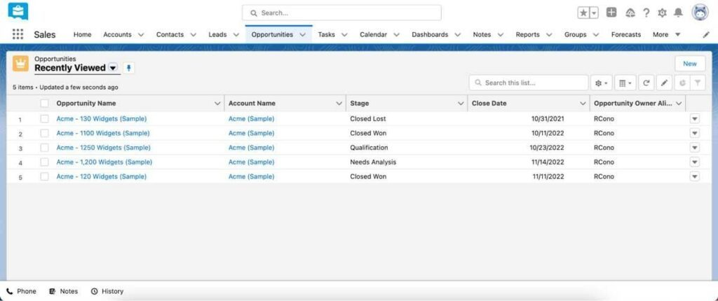 Salesforce CRM screenshot - 10 Mejores Software de Automatización de Ventas Analizados para 2026