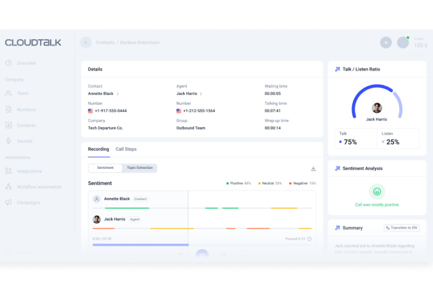 CloudTalk screenshot - 10 Mejores Programas para Seguimiento de Llamadas de Ventas en 2026