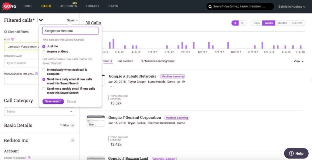 Gong screenshot - Las 10 Mejores Plataformas de Inteligencia de Ingresos de 2026