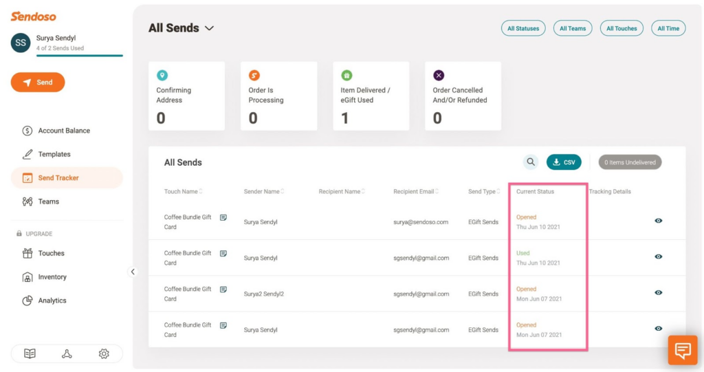Sendoso screenshot - Los 10 Mejores Software de Preventa Analizados para 2026