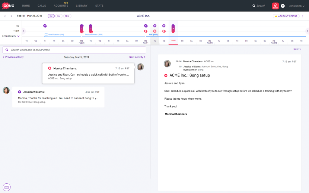 Gong screenshot - 10 Migliori Software di Presales Recensiti per il 2026