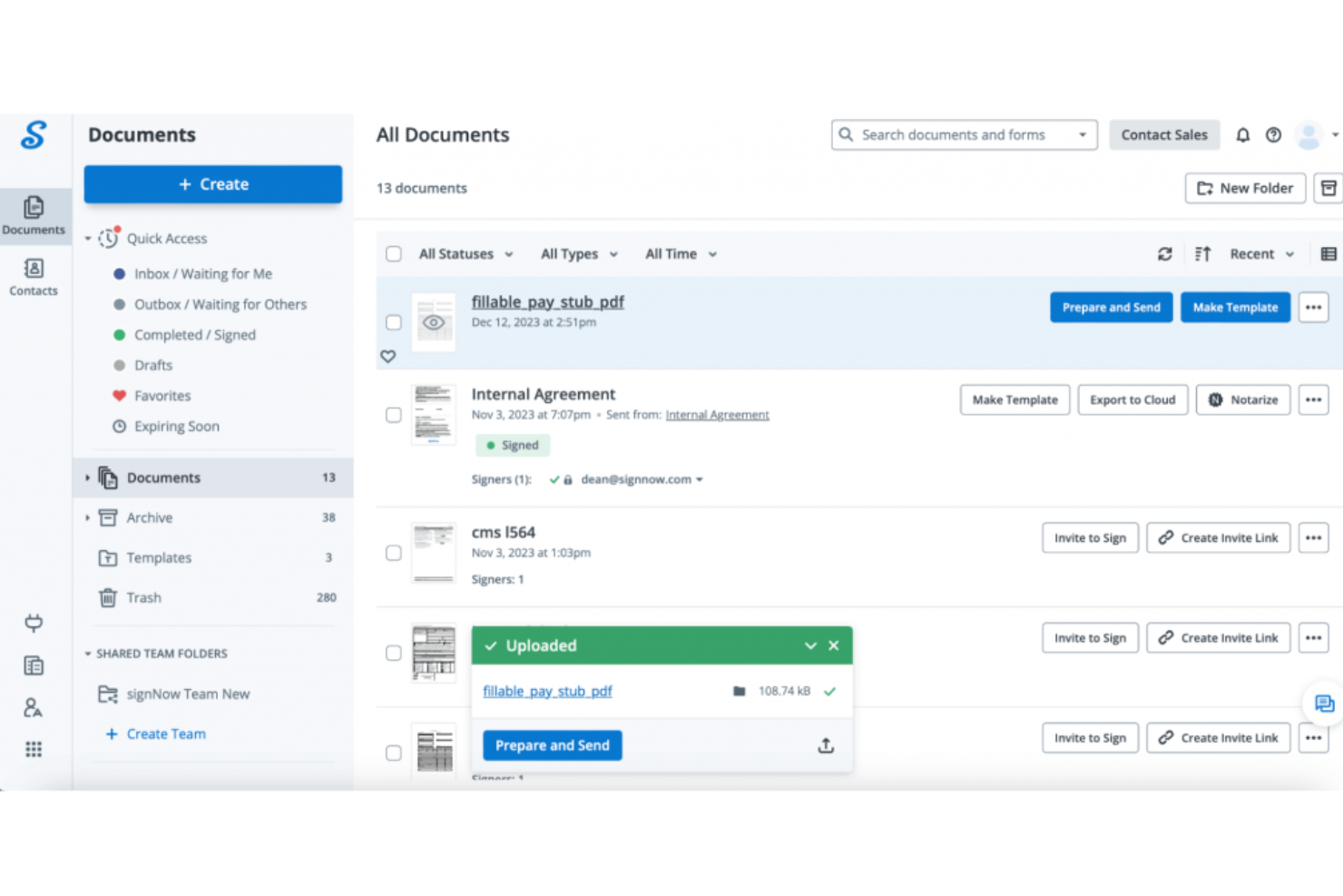 SignNow screenshot - Los 10 Mejores Software de Gestión de Propuestas en 2026
