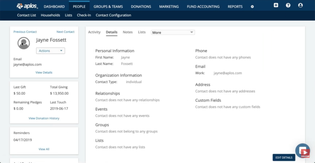 Aplos screenshot - 10 Mejores Software CRM para Organizaciones Sin Fines de Lucro Analizados para 2026