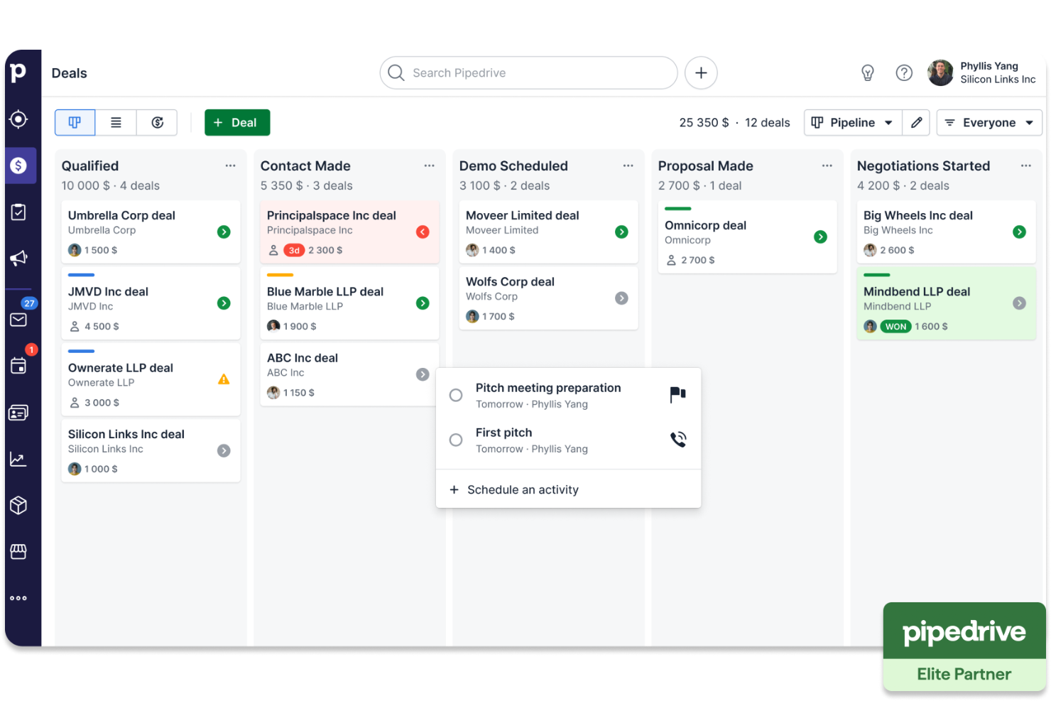 Pipedrive CRM screenshot - 10 Mejores Software de Gestión de Socios en 2026