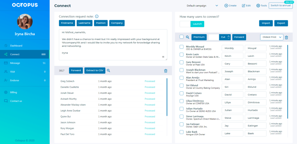Octopus CRM screenshot - 10 Mejores Herramientas de Automatización de LinkedIn para 2026