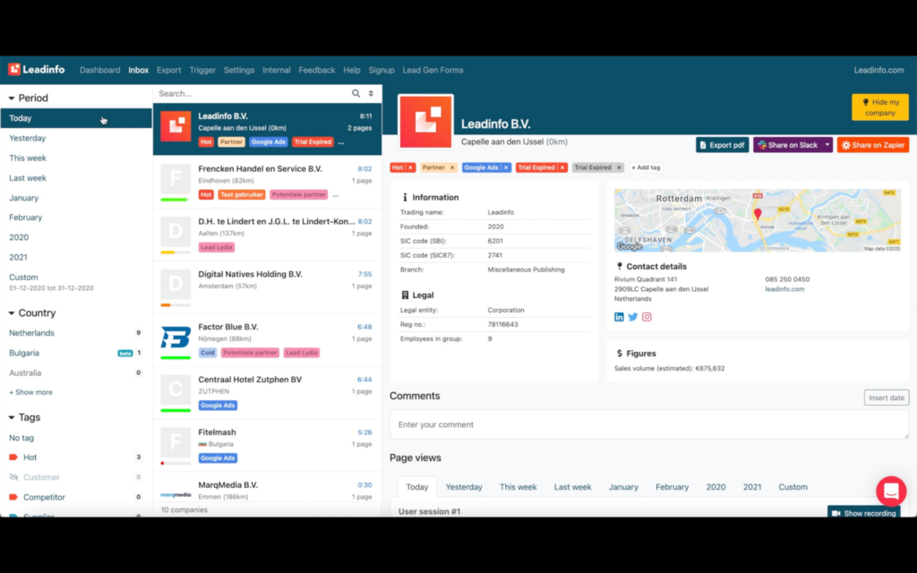 Leadinfo screenshot - Le 10 Migliori Soluzioni di Lead Mining Recensite per il 2026