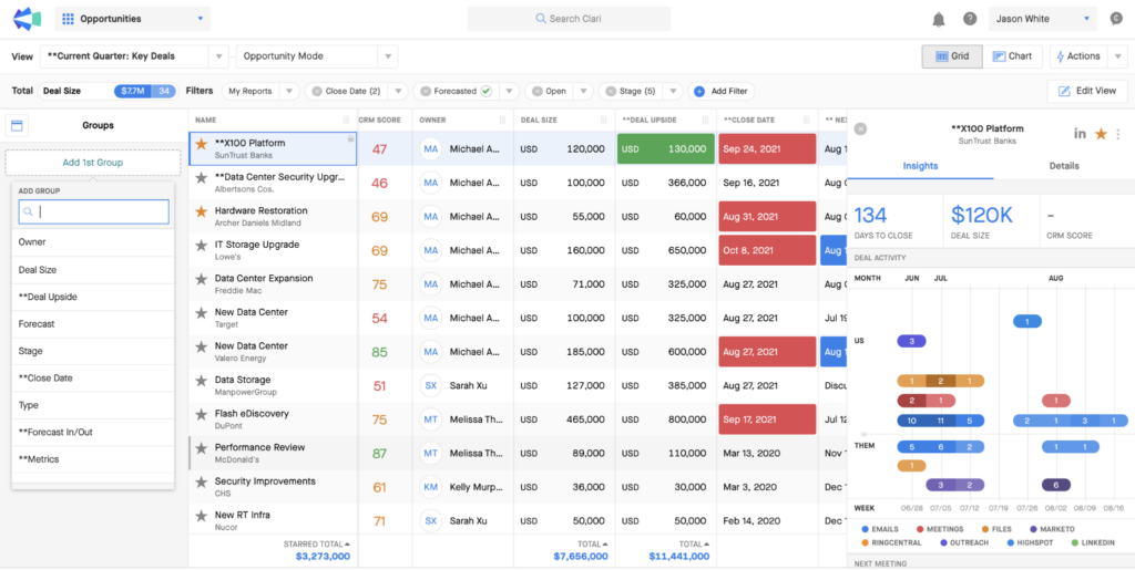 Clari screenshot - 10 mejores software de ventas internas analizados para 2026