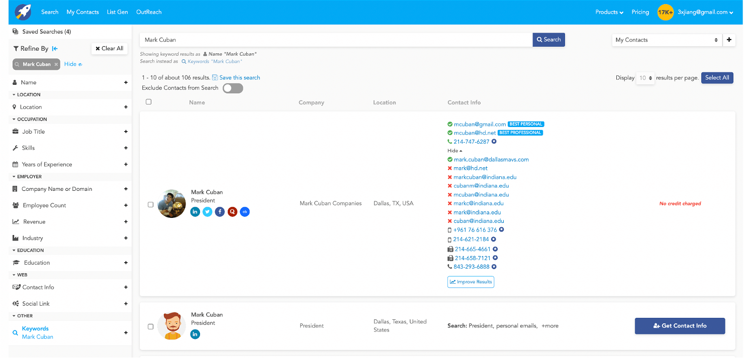 RocketReach screenshot - 10 Mejores Software de Captura de Leads Analizados para 2026