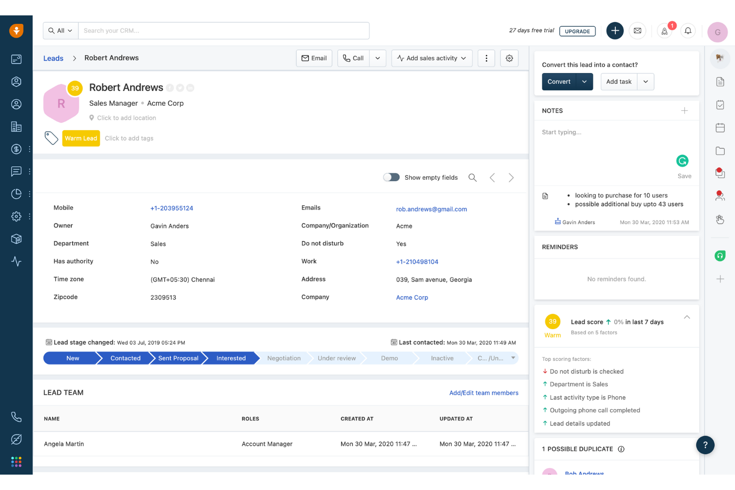 Freshsales screenshot - 10 Mejores Software Gratuitos de Gestión de Leads de 2026