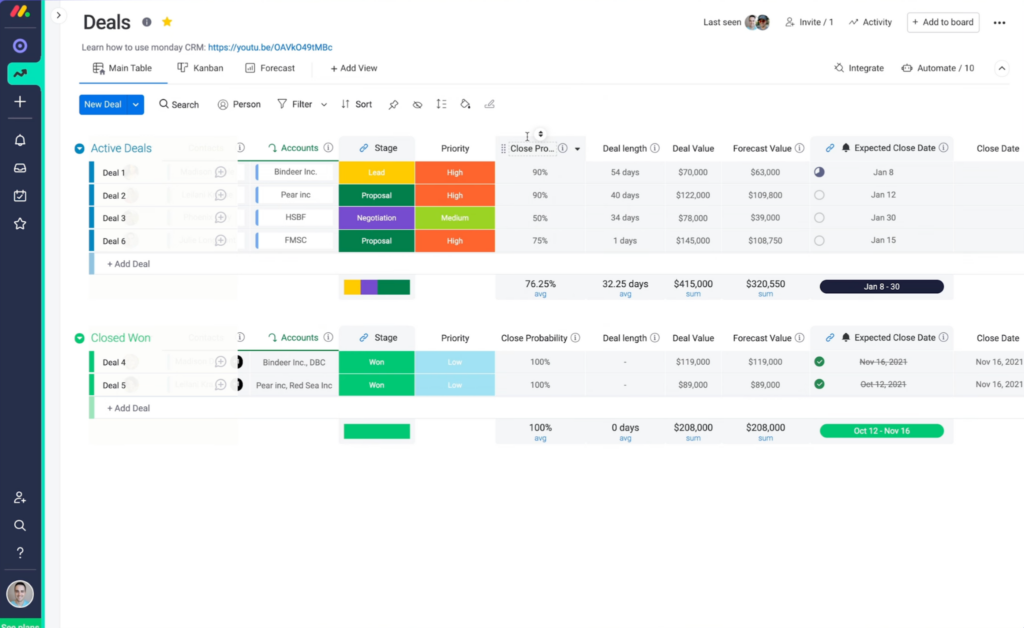monday CRM screenshot - 15 Mejores Software CRM Gratis Analizados para 2026
