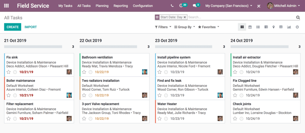 Odoo Field Service screenshot - Le 10 migliori soluzioni software per le vendite sul campo recensite per il 2026