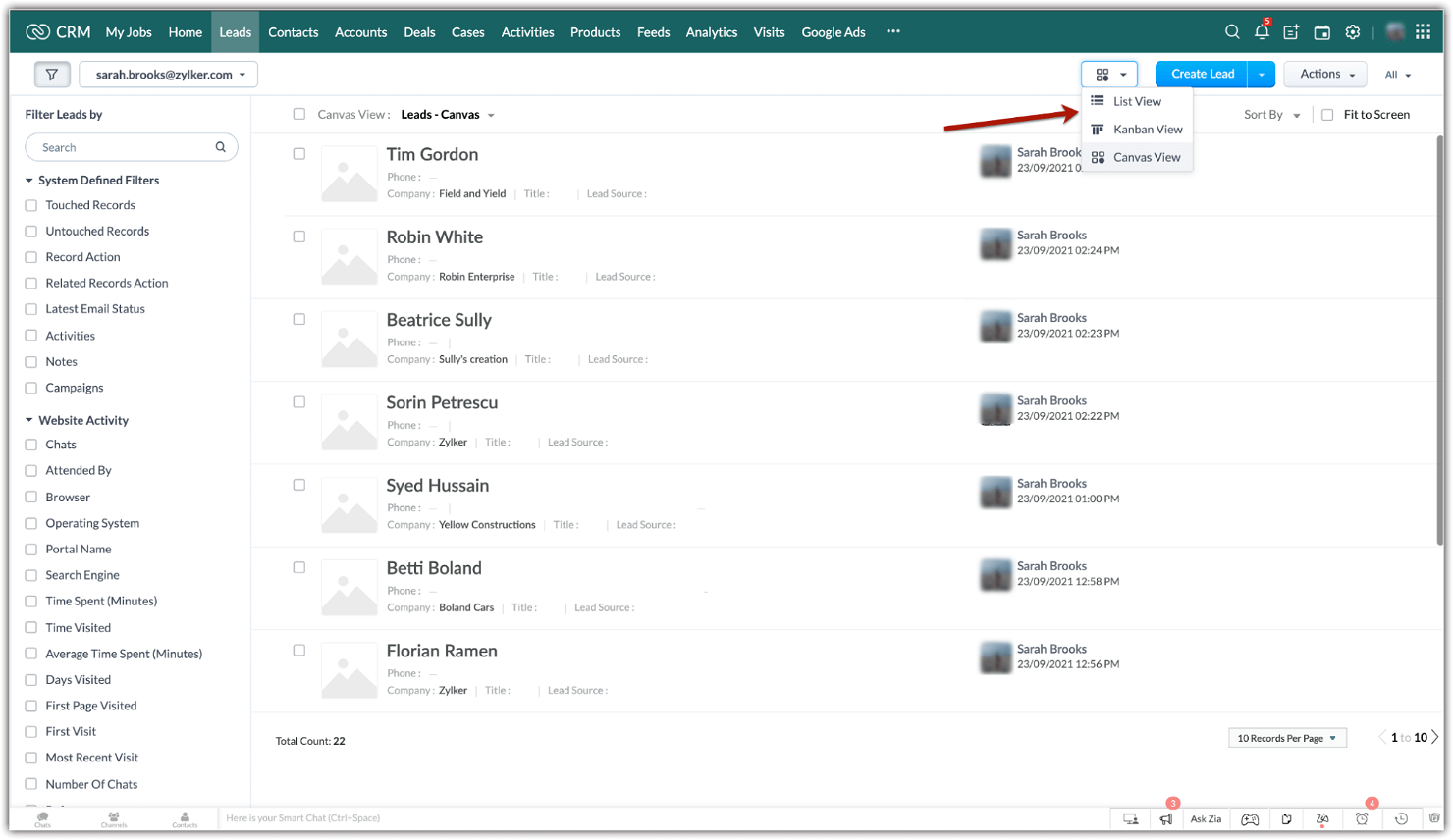 Zoho CRM screenshot - Las 10 Mejores Alternativas a HubSpot Analizadas para 2026