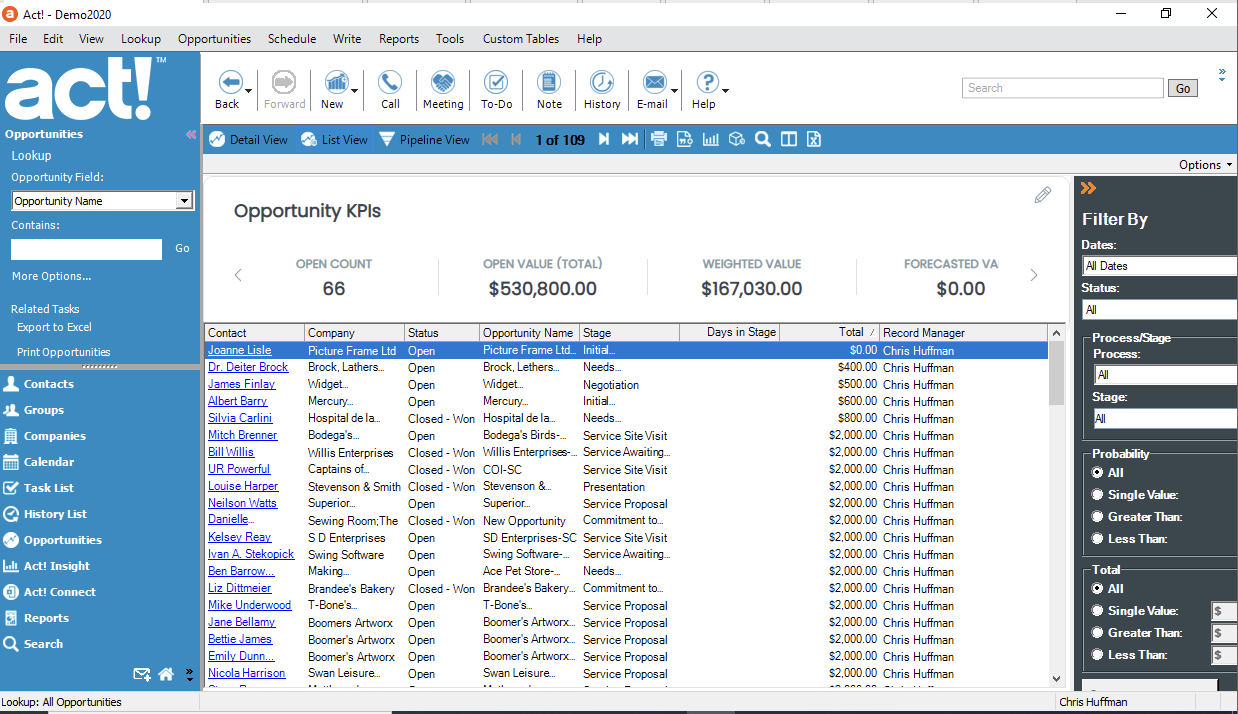 Act! screenshot - I 10 migliori software CRM per servizi finanziari nel 2026