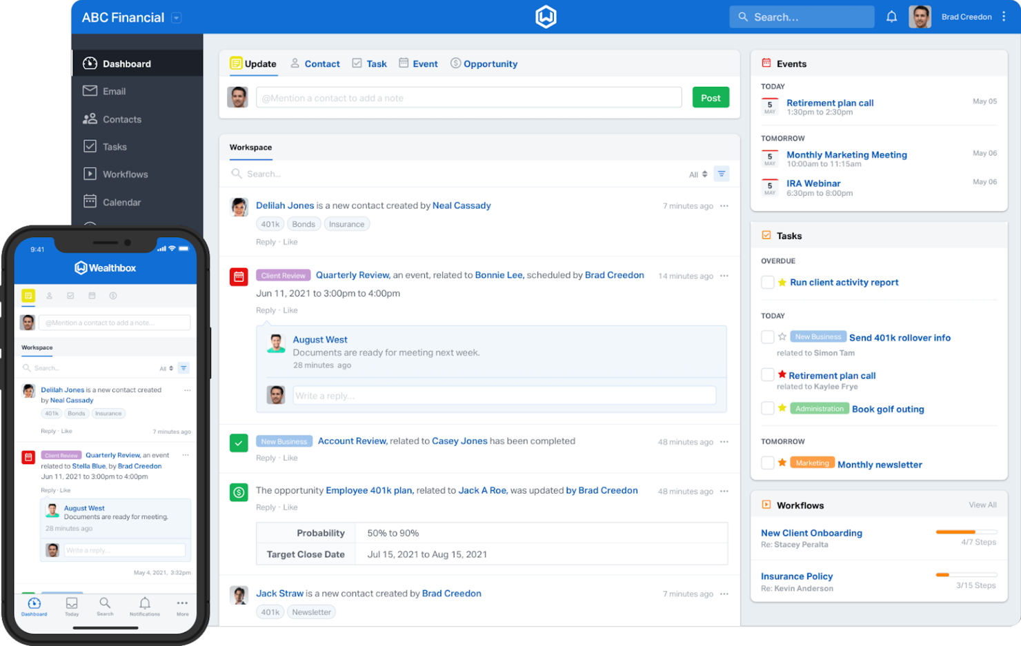 Wealthbox CRM screenshot - 10 Mejores Software CRM para Servicios Financieros en 2026