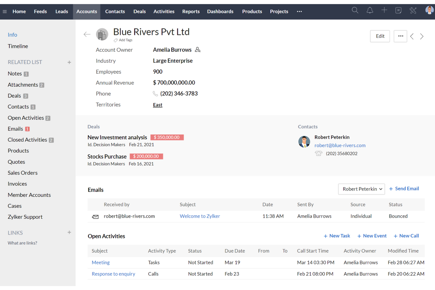 Zoho CRM screenshot - I 10 migliori software CRM per servizi finanziari nel 2026